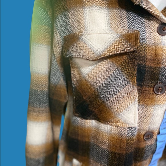Plaid Button-Up Shacket Jacket- Brown and Cream - Picture 3 of 5